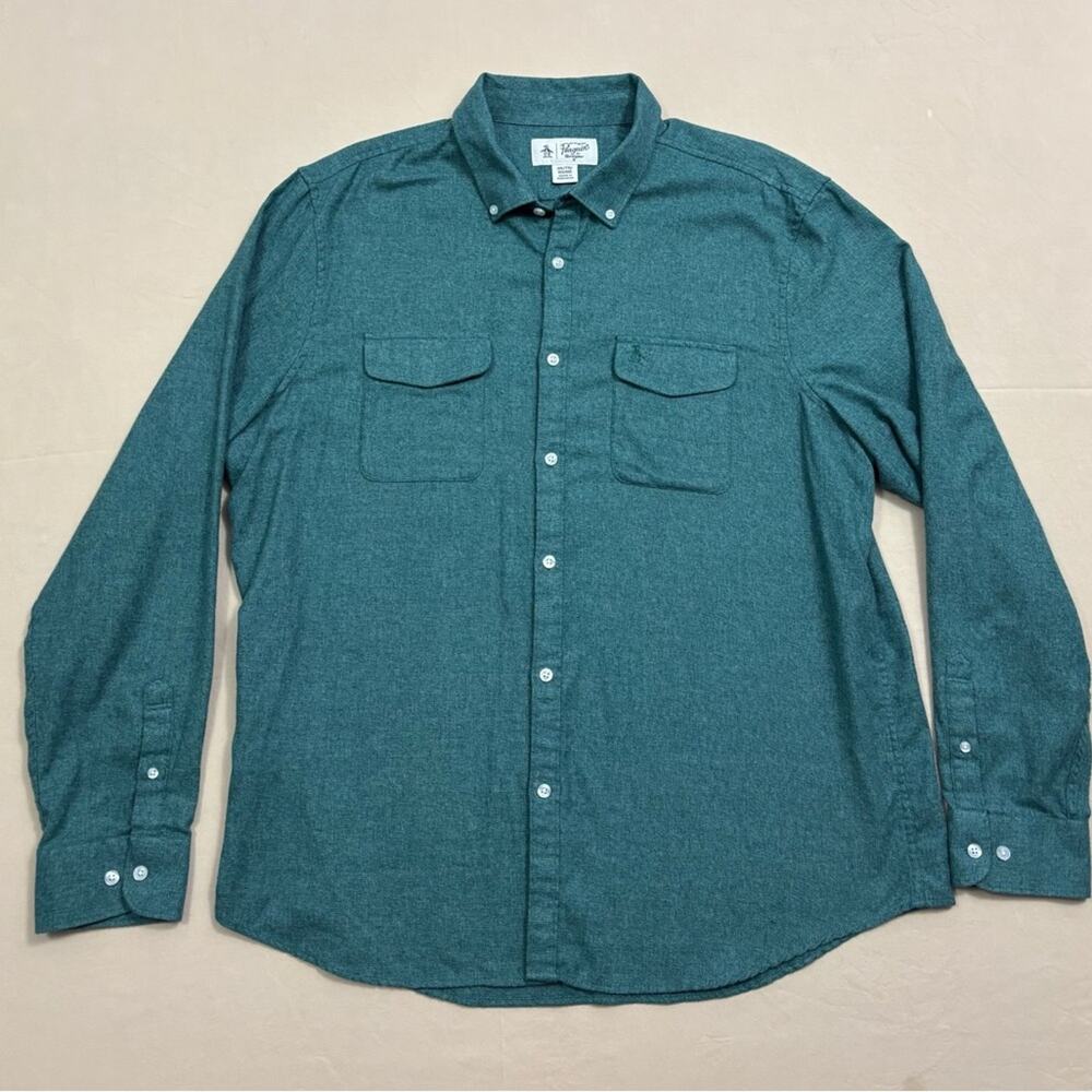 Original Penguin's Men's Green Flannel Long Sleeve Button-Up Shirt Size XXL